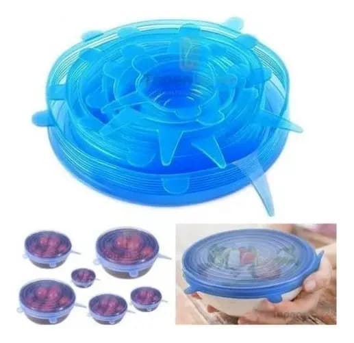 Kit 12 Tampas De Silicone Universal Reutilizável Flexível Cor Azul