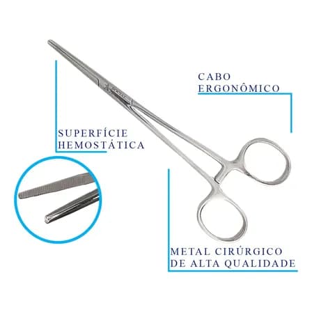 Pinça Kelly Reta 16cm Aço Inoxidável Social Instrumentos.