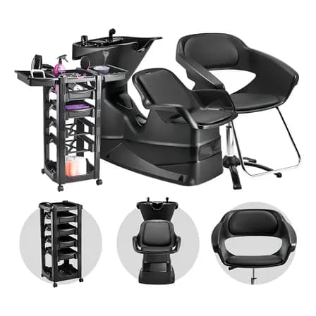Kit Lavatório De Cabelo Com Cadeira Primma E Carrinho Auxiliar Móveis Para Salão De Beleza Dompel Preto