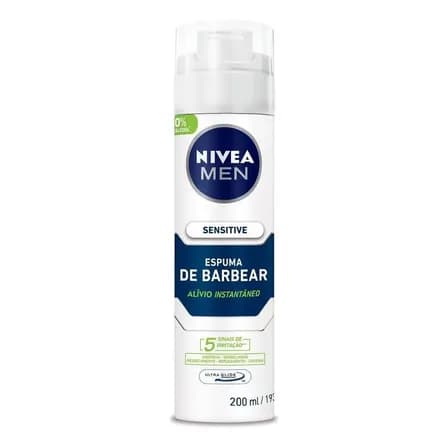 Nivea Men Espuma De Barbear Sensitive 200ml, Acalma A Pele, Alívio Imediato Da Irritação, Extrato De Camomila E Vitamina E, Pele Sensível