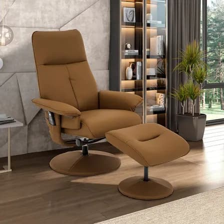Poltrona Massagem Reclinável Giratória Arizona Pu Caramelo Marrom