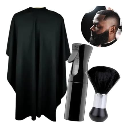 Capa De Corte Barbeiro Espanador Borrifador Névoa Barbearia Cor Preto Lisa Liso