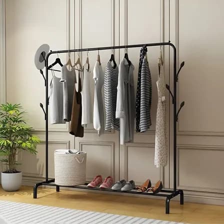 Arara De Roupas Aço 147cm Com Prateleira E 8 Ganchos Preto