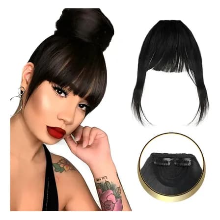 Aplique De Cabelo Franja Lisa Cabelo Fibra Humano Com Ponta Cor Preto