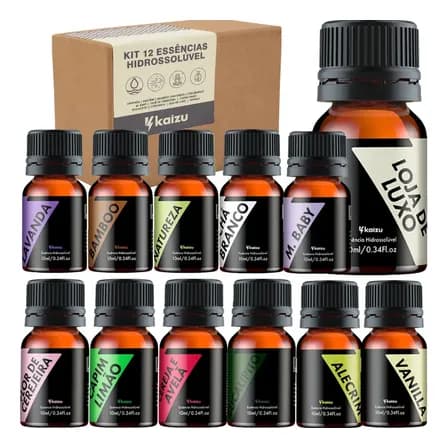 Kit 12 Essencia Para Difusor Umidificador Aromatizador Vaporizador De Ambiente Concentrada Hidrossolúveis 10ml Kaizu