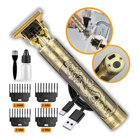Maquina Maquininha De Cortar Cabelo Barbeador Eletrico Aparador De Pelos Acabamento Dragão Buda Profissional Kamufla Dourado 127/220v