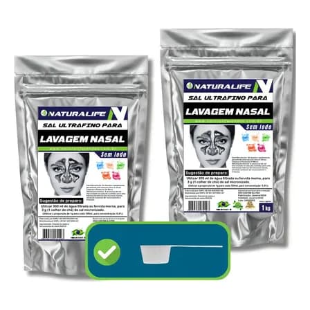 2 Pacotes Sal Ultrafino Para Lavagem Nasal Naturalife 2kg Com Colher Dosadora