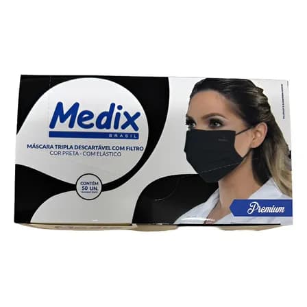 Mascara Descartavel Medix Tripla Preta Com 50 Hospitalar