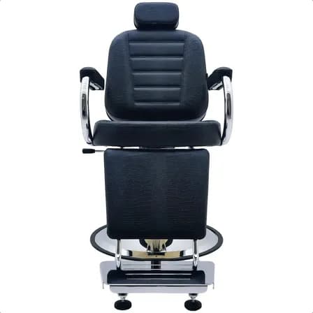 Poltrona Cadeira Salão Barbeiro Reclinável Barber Pró Cor Preto Crocco Forma Da Base Redonda