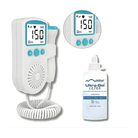 Kit Doppler Fetal Sonar Batimentos Bebê Grávida E Gel Cor Azul