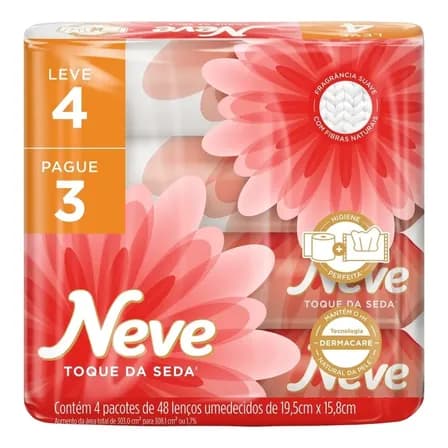 Lenço Umedecido Toque De Seda Leve 4 Pague 3 Unidades Neve