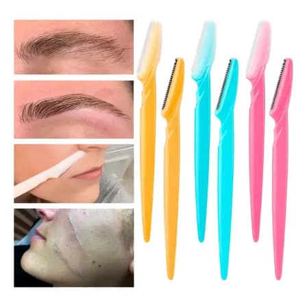 Kit 6 Navalhas Para Sobrancelha E Rosto  Lâminas Em Aço Inoxidável Com Cabo Antiderrapante, Precisão Para Depilação Facial, Buço E Corpo