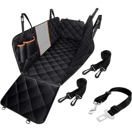 Capa De Proteção Para Banco Traseiro Pets Com Cinto Versátil 4x1 - Preto Com Borda Laranja - Estoquee