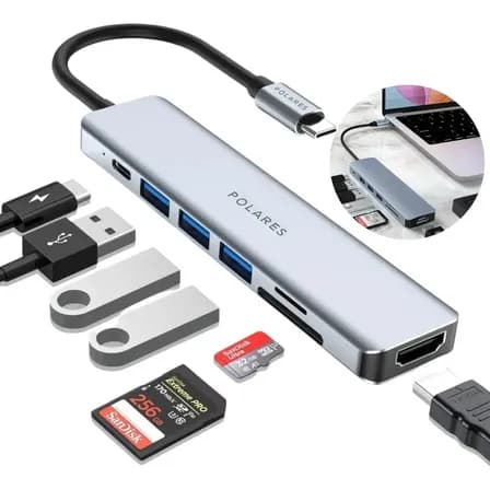 Polares Zen1 Adaptador Hub Usb-c Compatível Com Macbook Air M1 M2 Dex Hdmi 4k 7 Em 1 Polares Cinza