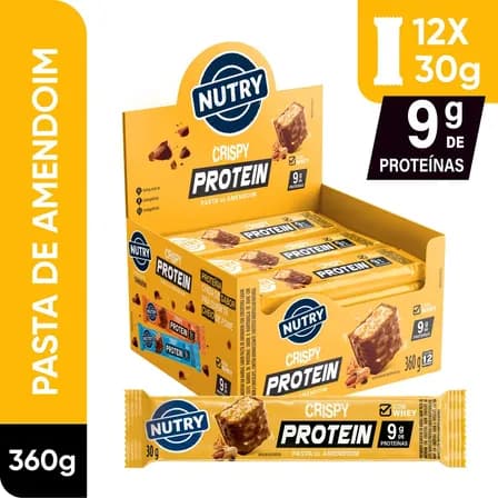 Barra De Proteínas Nutry Crispy Protein Pasta De Amendoim 12 X 30g - Com Whey E 9g De Proteínas