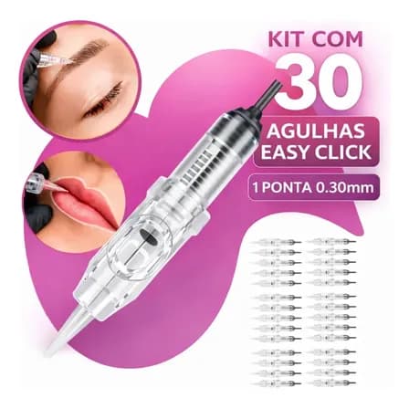 Kit 30 Agulhas Easy Click 1 Ponta Dermografo Micro 0.30mm Bmed Agulha 1 Ponta