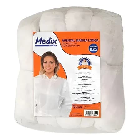 Avental Descartável 16g Pacote 10 Unidades Medix Manga Longa