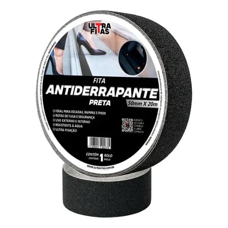Fita Antiderrapante Ultra Fitas Preta 20m X 50mm Para Escadas E Rampas Preto