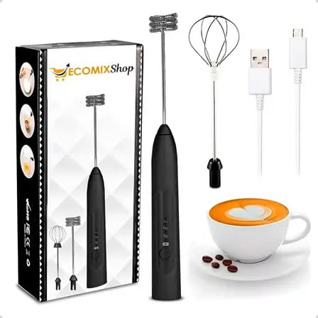 Mini Mixer Elétrico Misturador De Bebidas 2 Em 1 Portátil Fue Recarregável Mexedor De Ovos Whey Leite Café Espuma Shake Drinks Capuccino E Várias Bebidas Homeroarte Preto