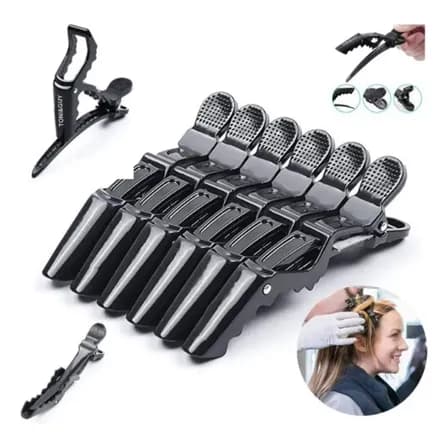 6 Presilhas Crocodilo Prendedor Cabelo Clips Tipo Bico Pato Cor Preto