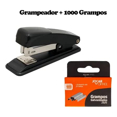 Grampeador Médio Jocar 20 Folhas Preto Permanente Modelo 266 I Love Pen