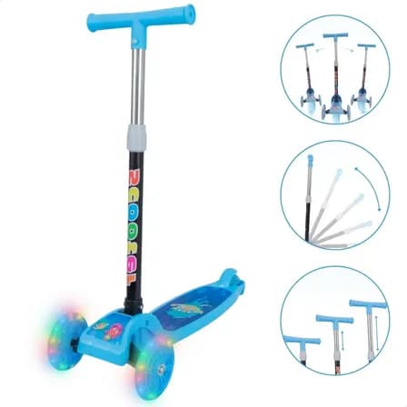 Atentu Patinete Infantil 3 Rodas Com Led Dobrável Menino E Menina Cor Azul