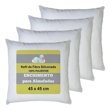 Kit 4 Refil De Almofada Laribaby Super Macio Enchimento Fibra Siliconada Antialérgico 45x45 Cm Branco 100% Silicone Antialérgico Cheias Liso