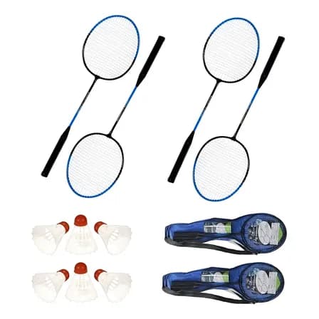 Kit Badminton 10 Peças 4 Raquetes 4 Petecas 2 Bolsas Esporte Bisbel Preto 17,5