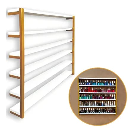 Estante Expositor De Esmaltes De Unhas Estilo Industrial 64 Cm X 64 Cm Branco/dourado