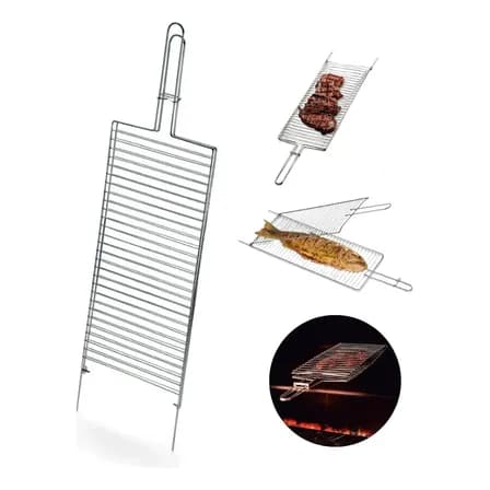 Grelha Dupla Abaulada Aço Carbono 70cm X 20 Cm Churrasco Peixe Frango
